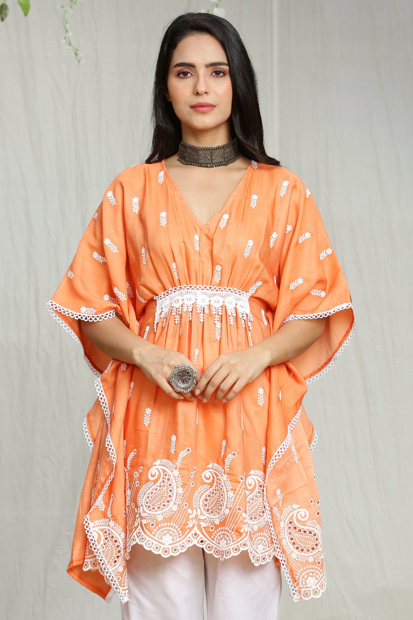 Apricot Embroidered Kaftan