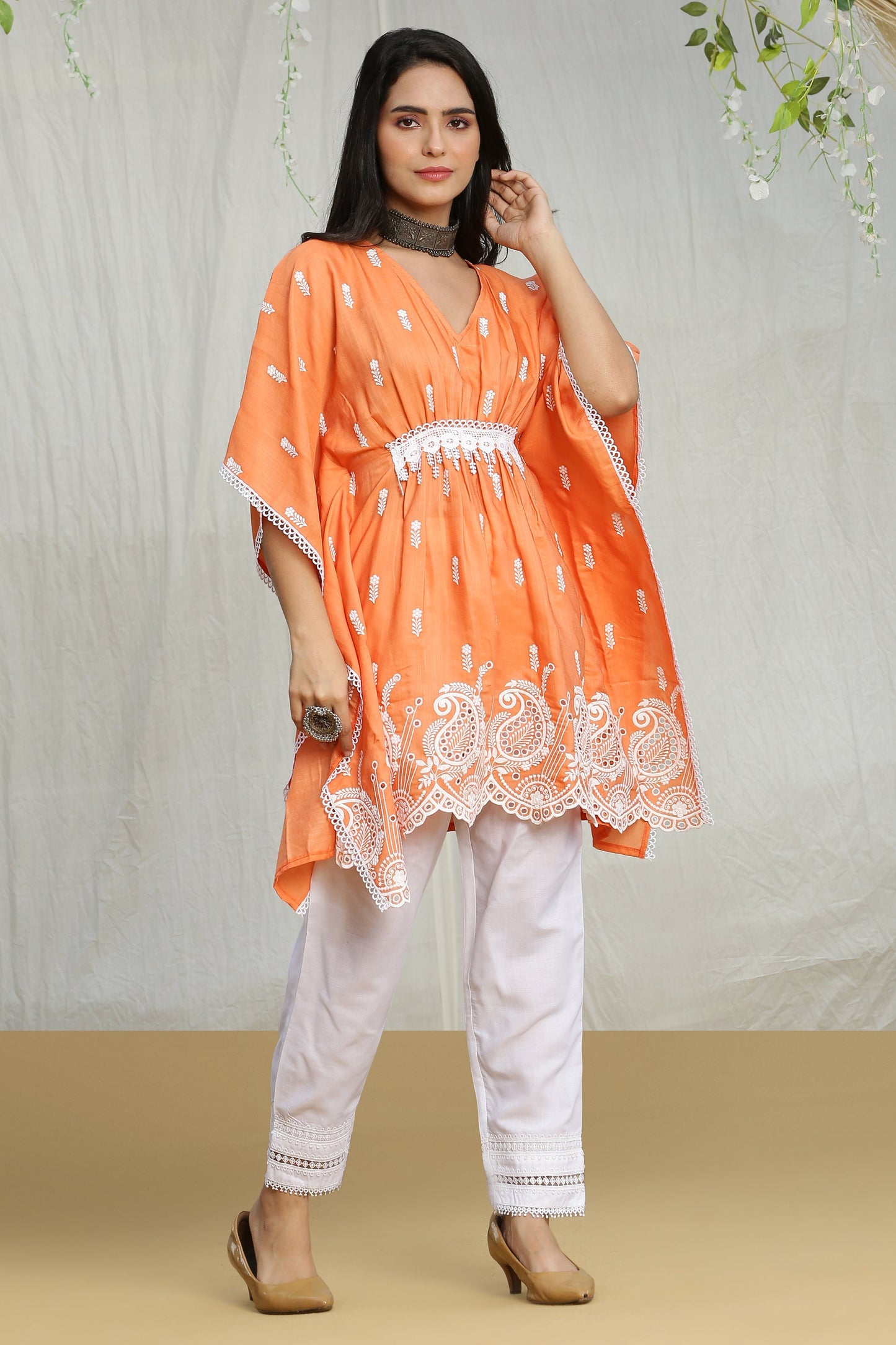Apricot Embroidered Kaftan