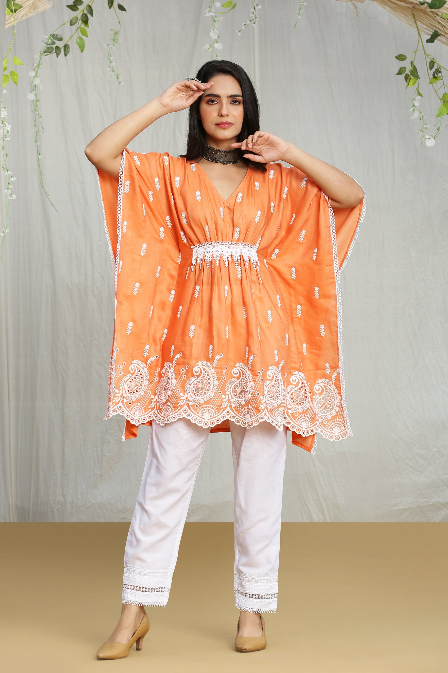 Apricot Embroidered Kaftan