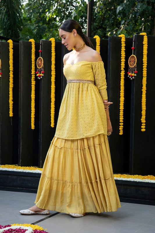 Dandelion Off-Shoulder Kurta and Skirt Set