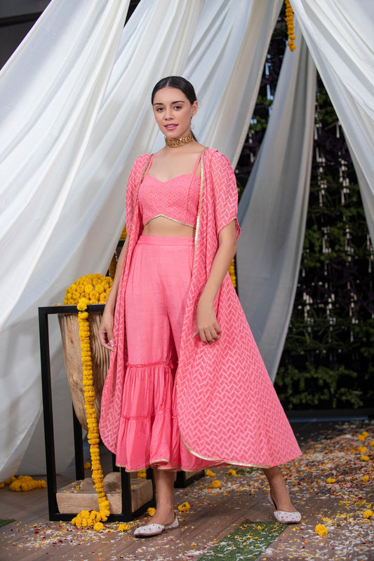Rose Chikankari Indo-Western Set