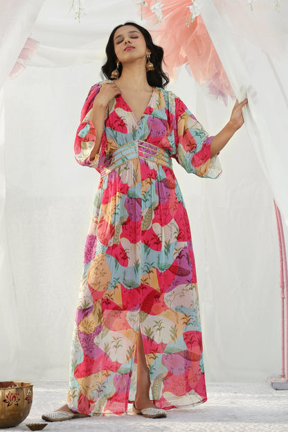 Color Blocked Kaftan Maxi Dress