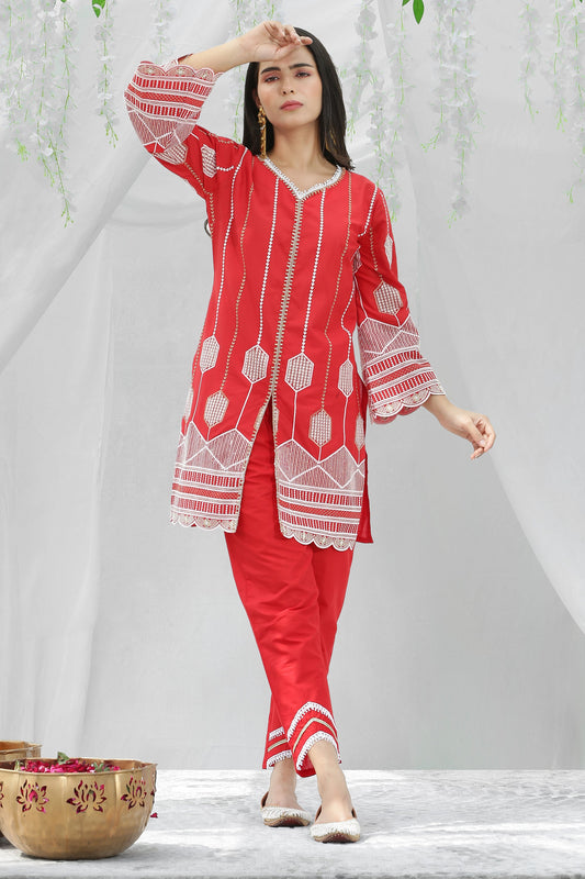 Mulled cranberry Embroidered Kurta Set