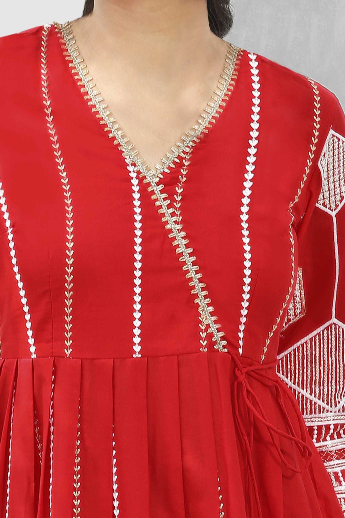 Red And Gold Chikankari Embroidered Kurta Set