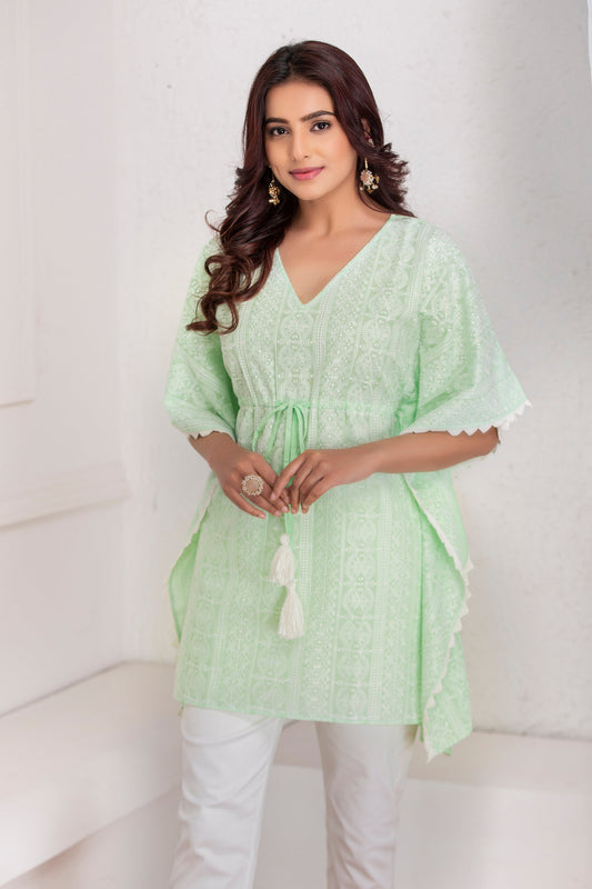 Lime Chikankari Kaftan
